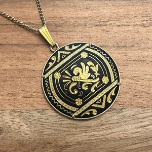Gorgeous damascene gold & black necklace